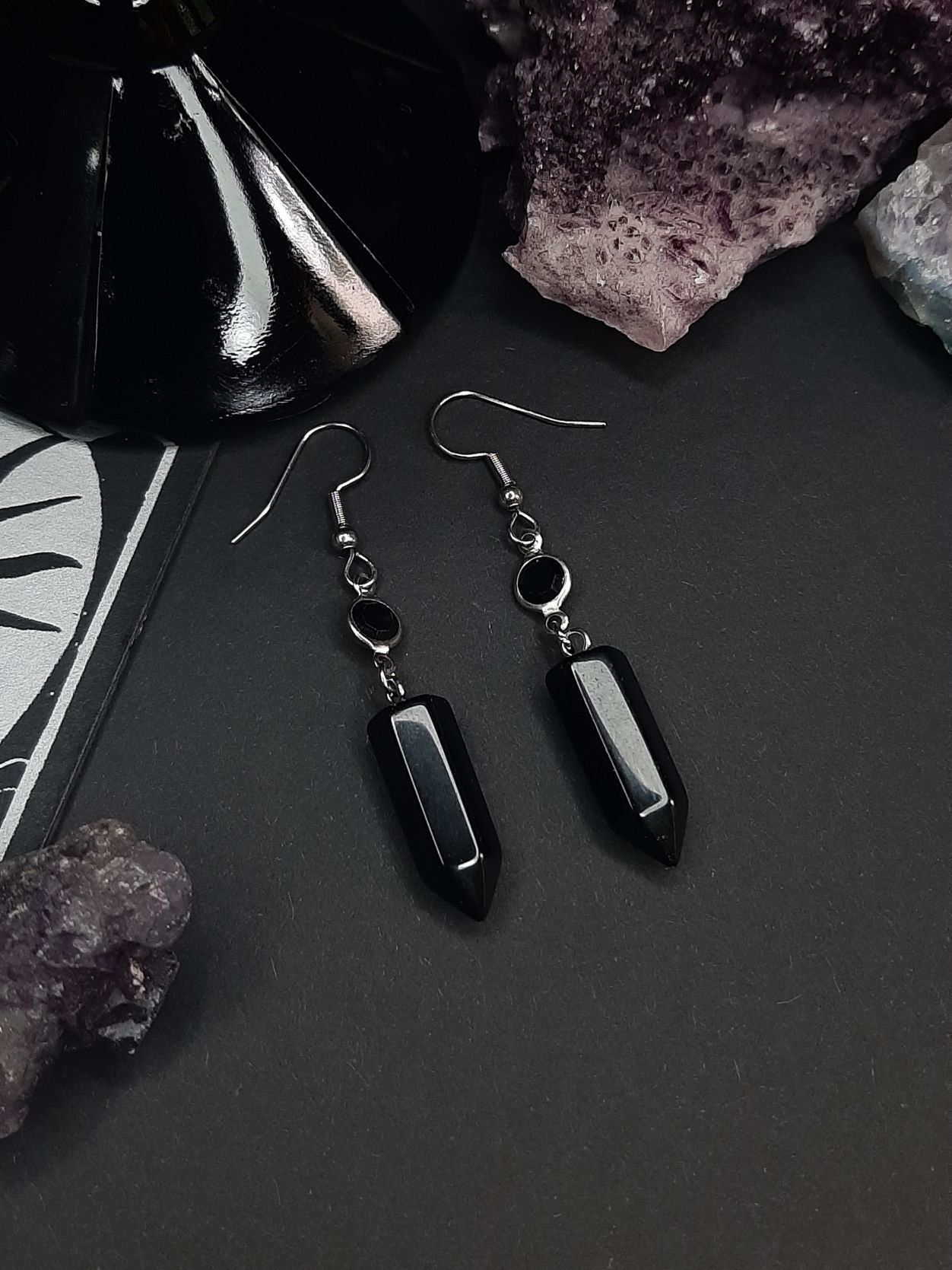Hex ~ Onyx point earrings