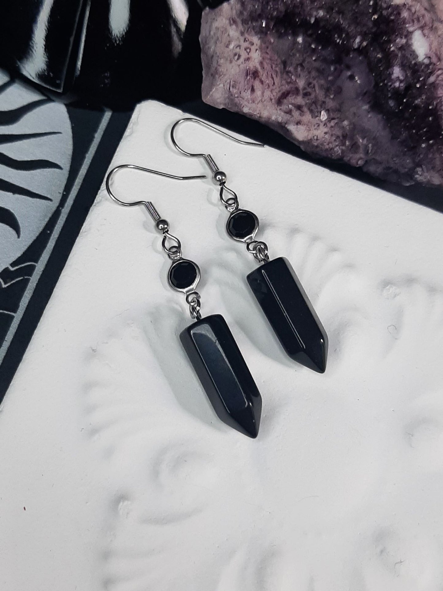 Hex ~ Onyx point earrings