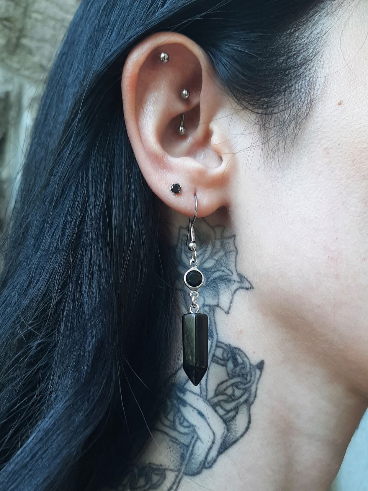 Hex ~ Onyx point earrings