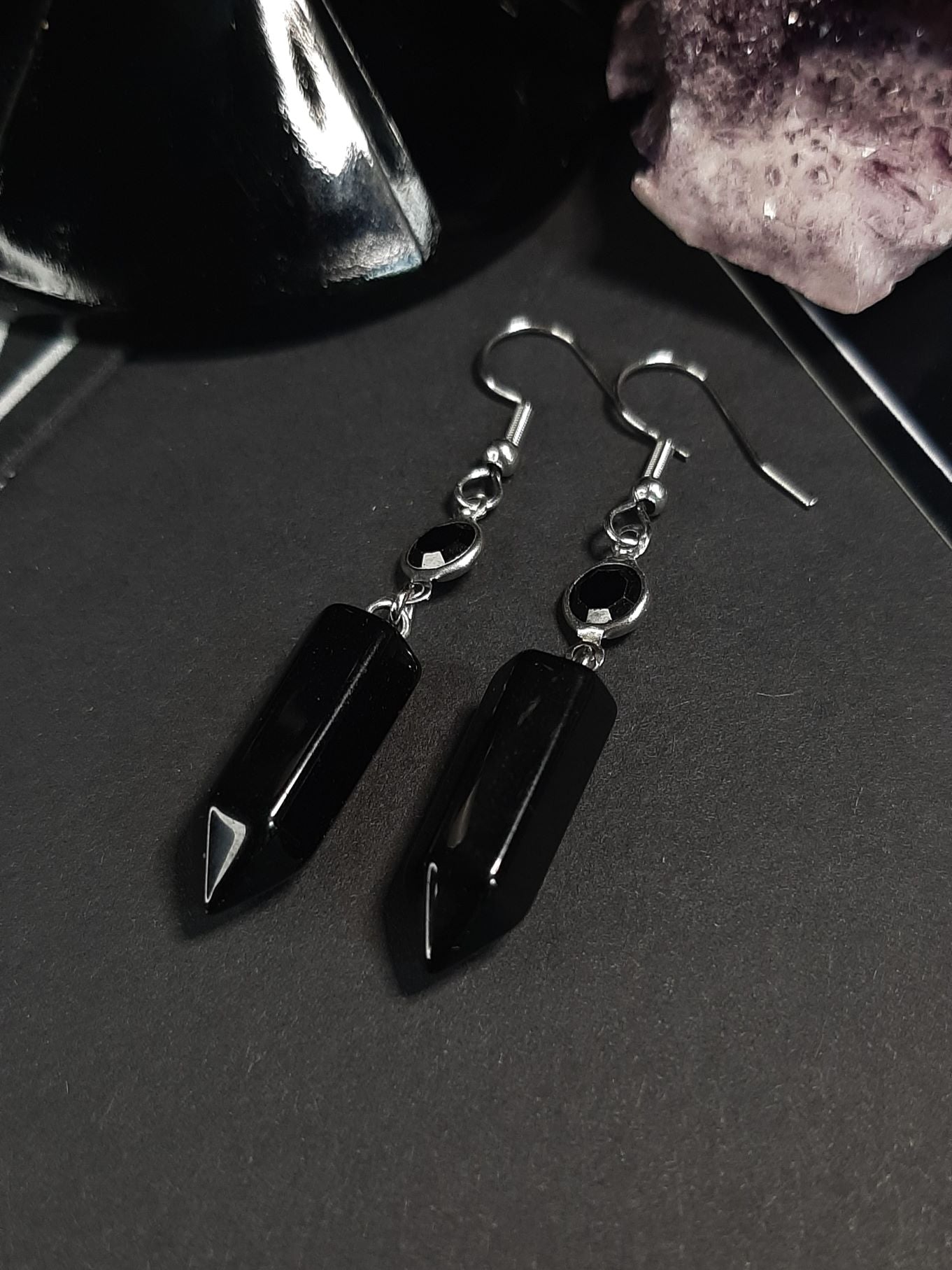 Hex ~ Onyx point earrings