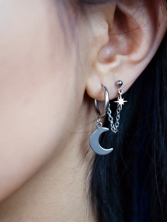 Luna stainless moon clicker earrings