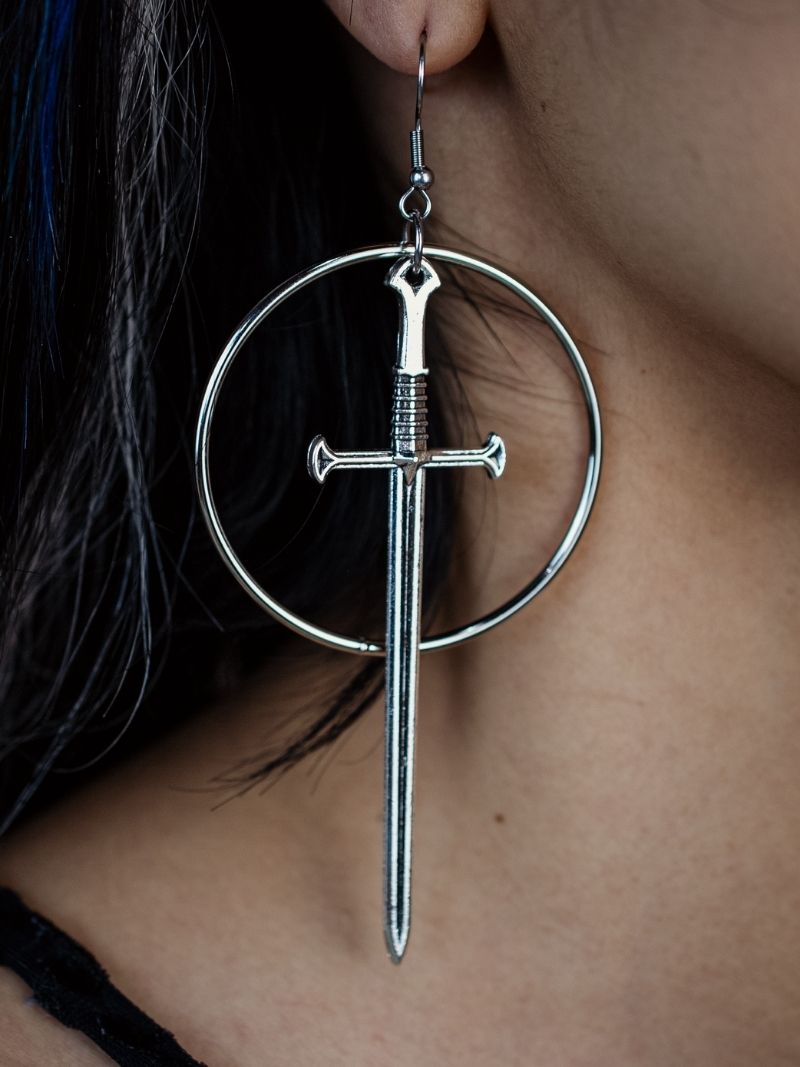 SLAY sword hoop earrings