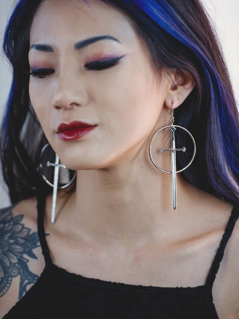 SLAY sword hoop earrings