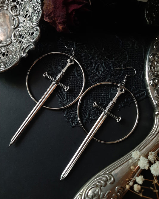 SLAY sword hoop earrings