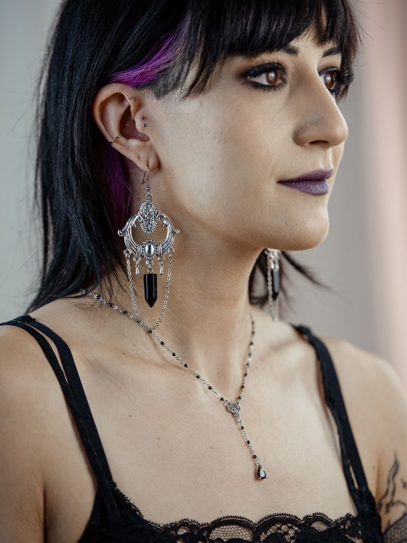 GODDESS Gothic onyx chandelier earrings