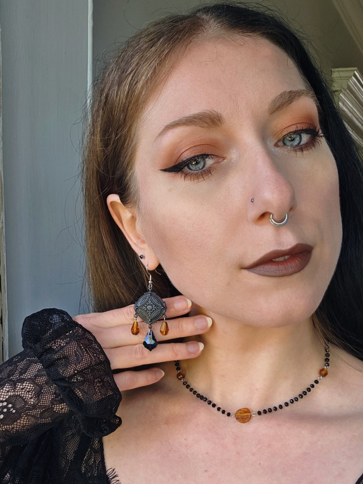 Mourning chandelier earrings