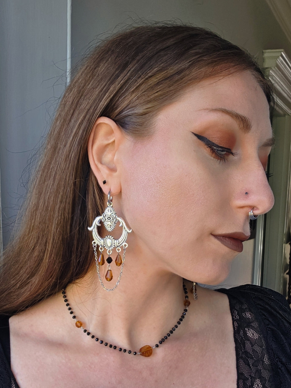 Chandelier amber earrings