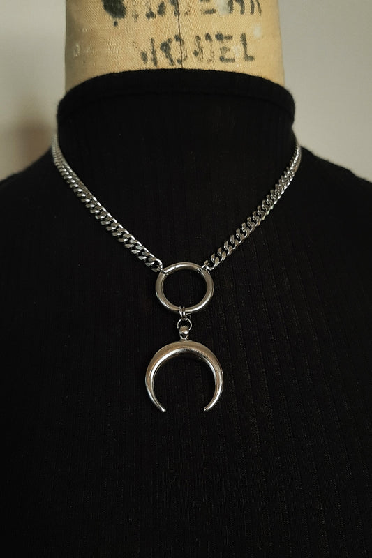 Crescent moon O ring necklace