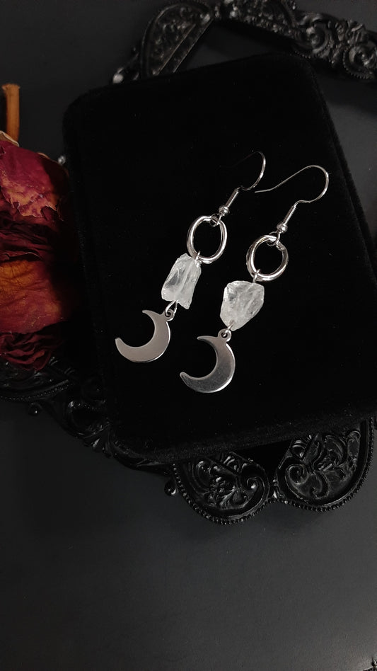 Quartz moon earrings
