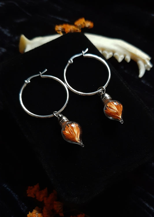 Orange flower vial earrings