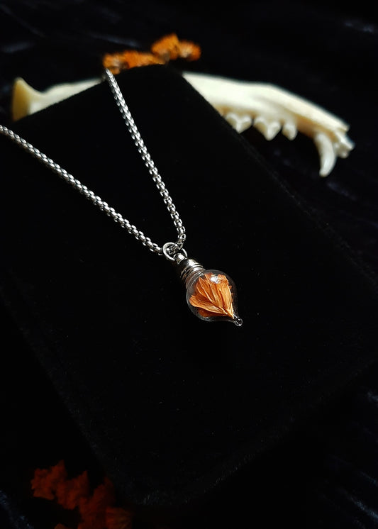 Orange flower vial necklace