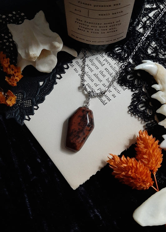 Obsidian coffin necklace - Mahogany