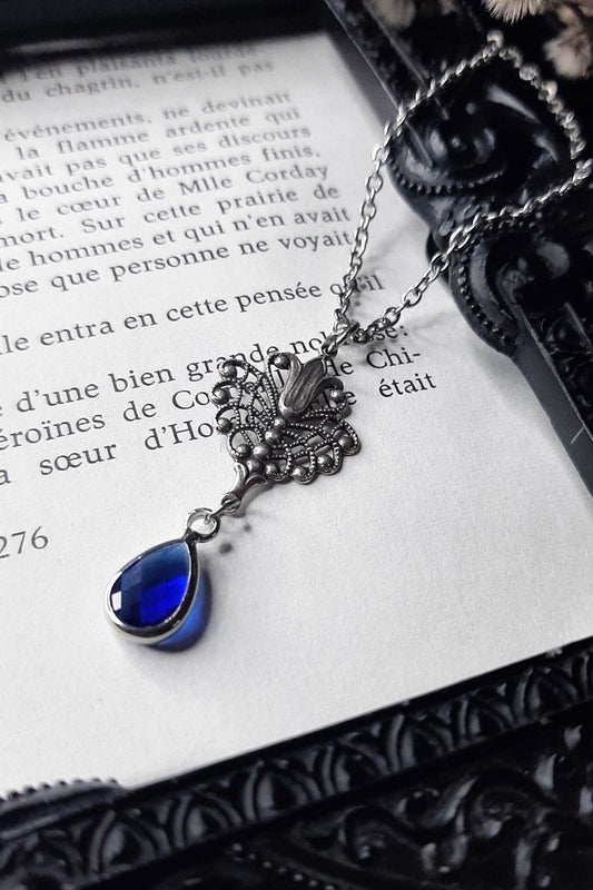 Filigree blue drop necklace
