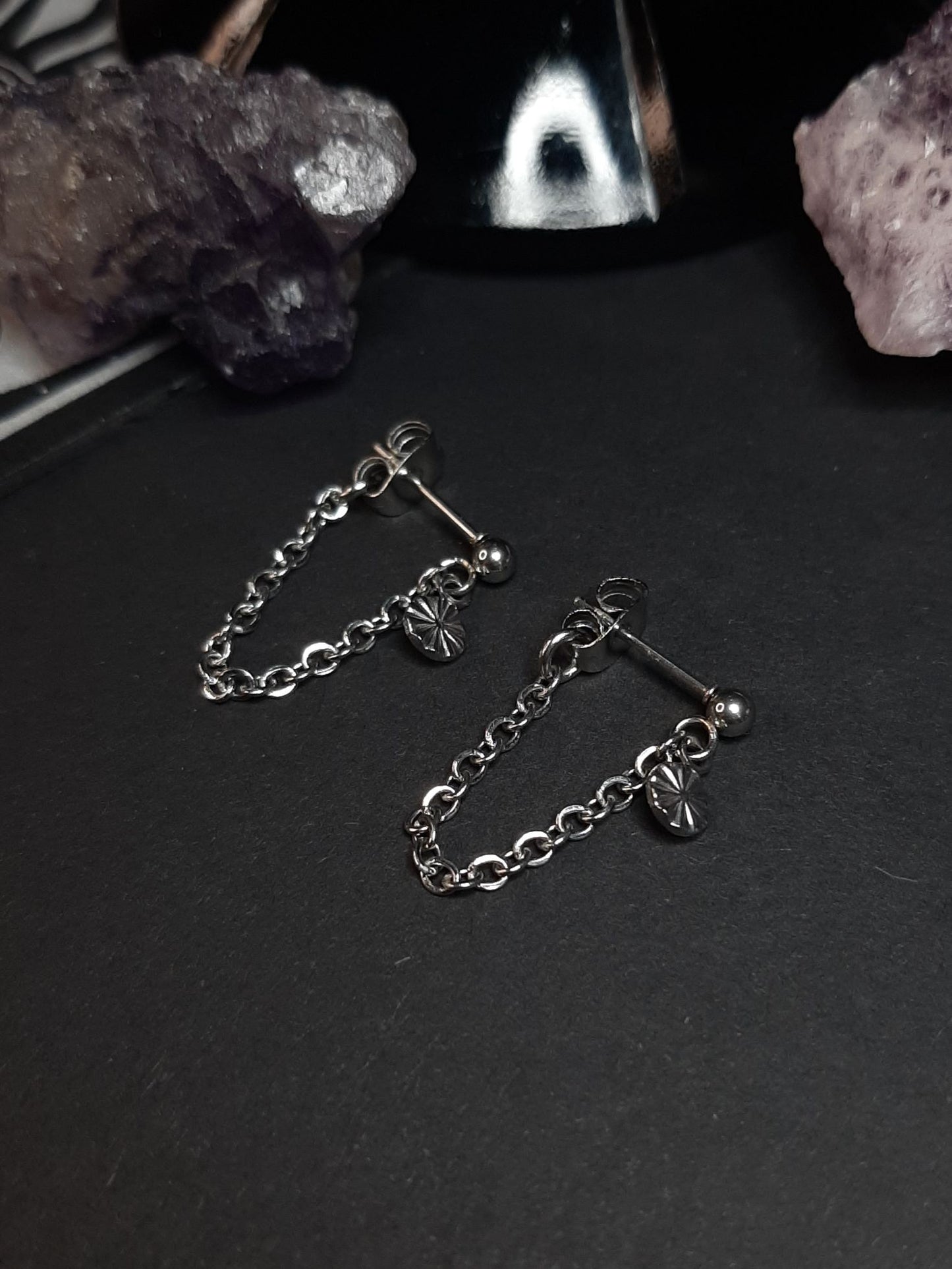 Shimmer ～ Coin chain stud earrings