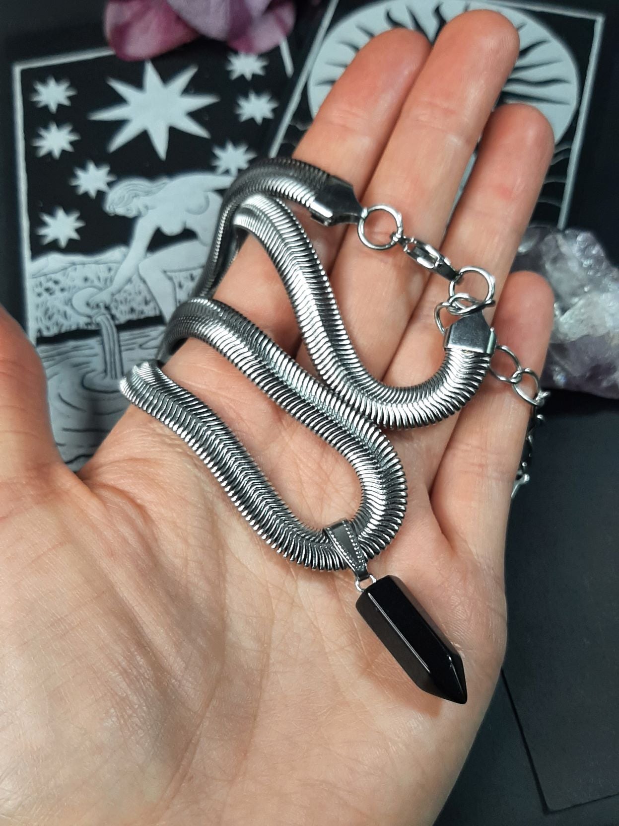 Hex ～ Snake chain onyx pendant