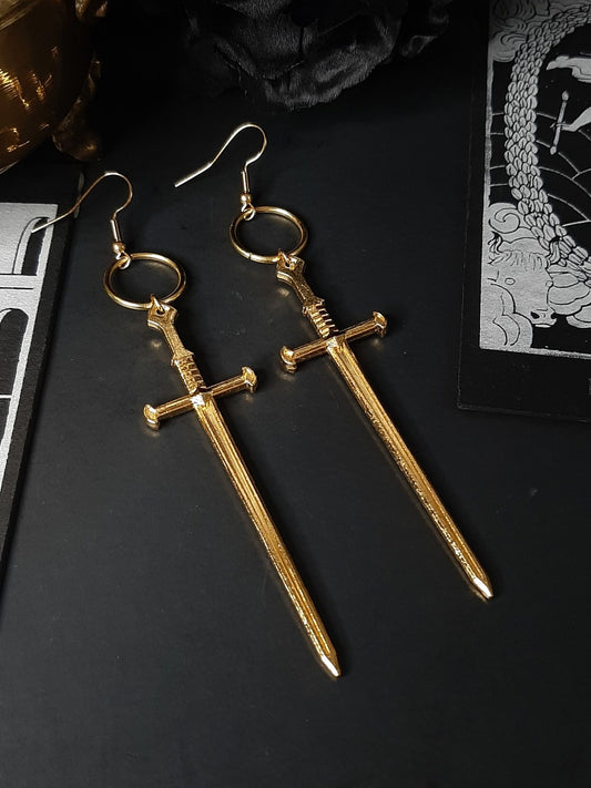 Long sword earrings - Gold