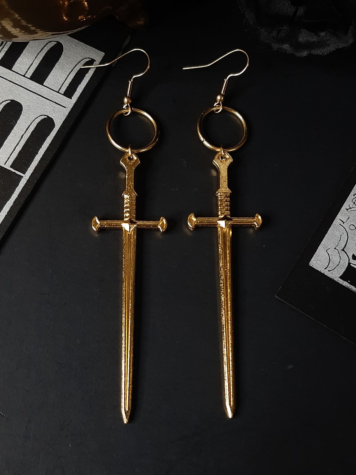 Long sword earrings - Gold