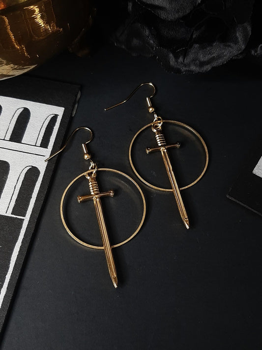 Mini sword hoop earrings - Gold