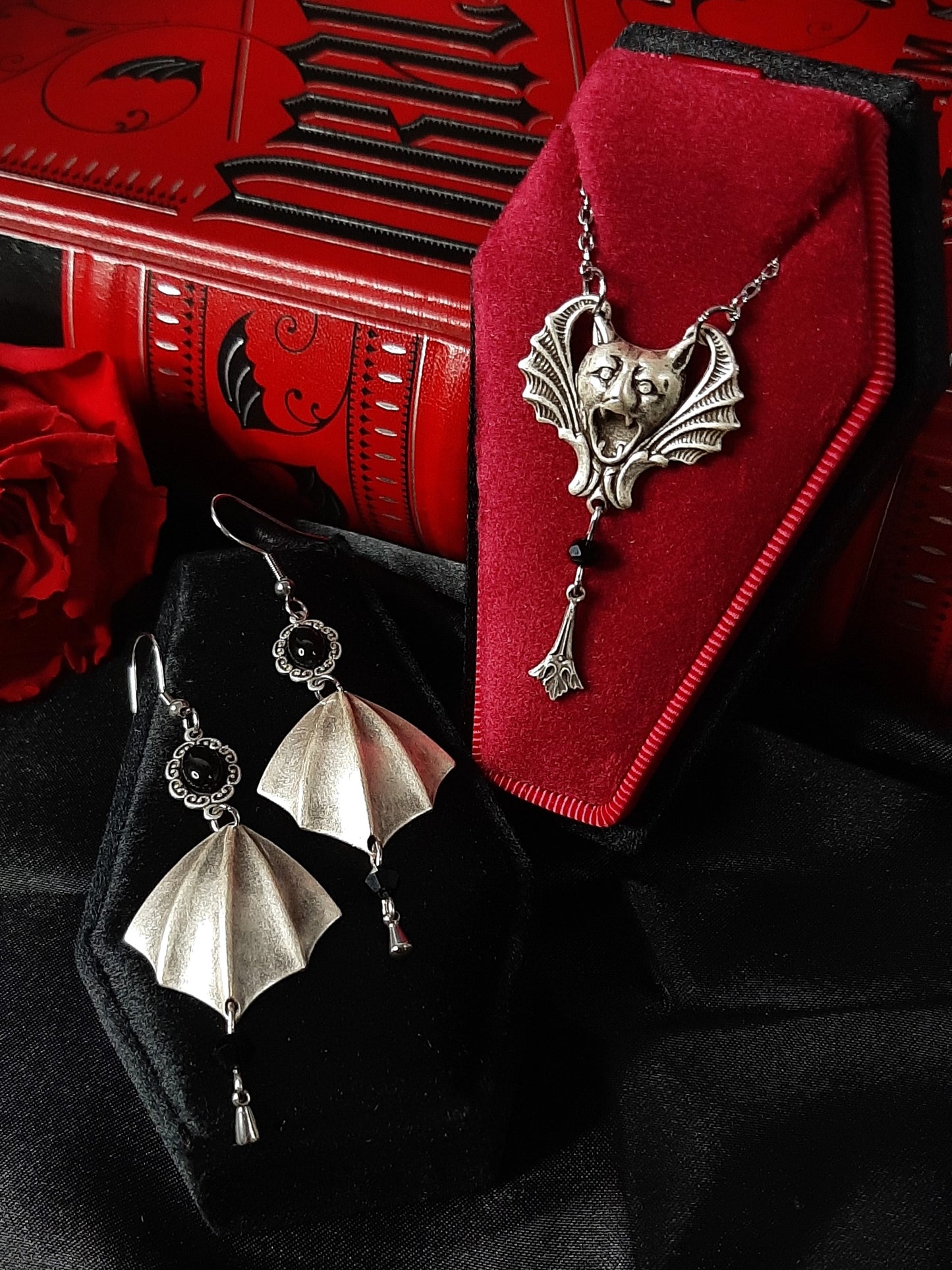 UNDEAD - Bat wing cameo earrings