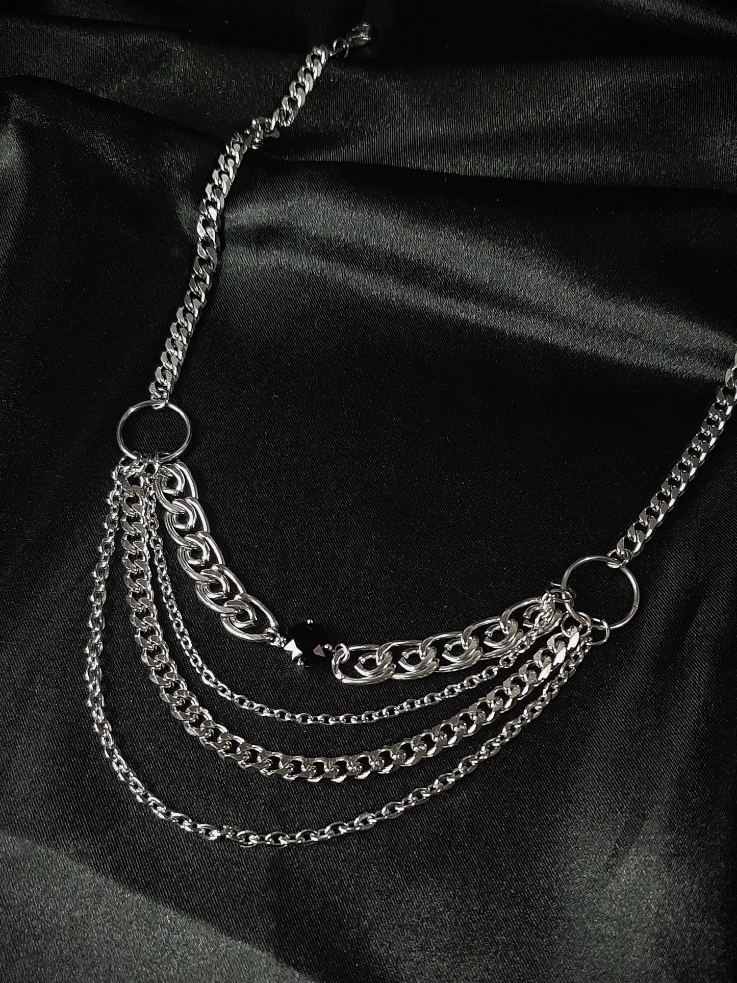 Layered black gem chunky chain necklace