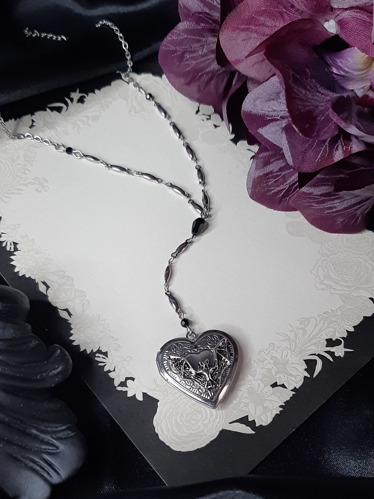 // PREORDER // Bat heart locket necklace