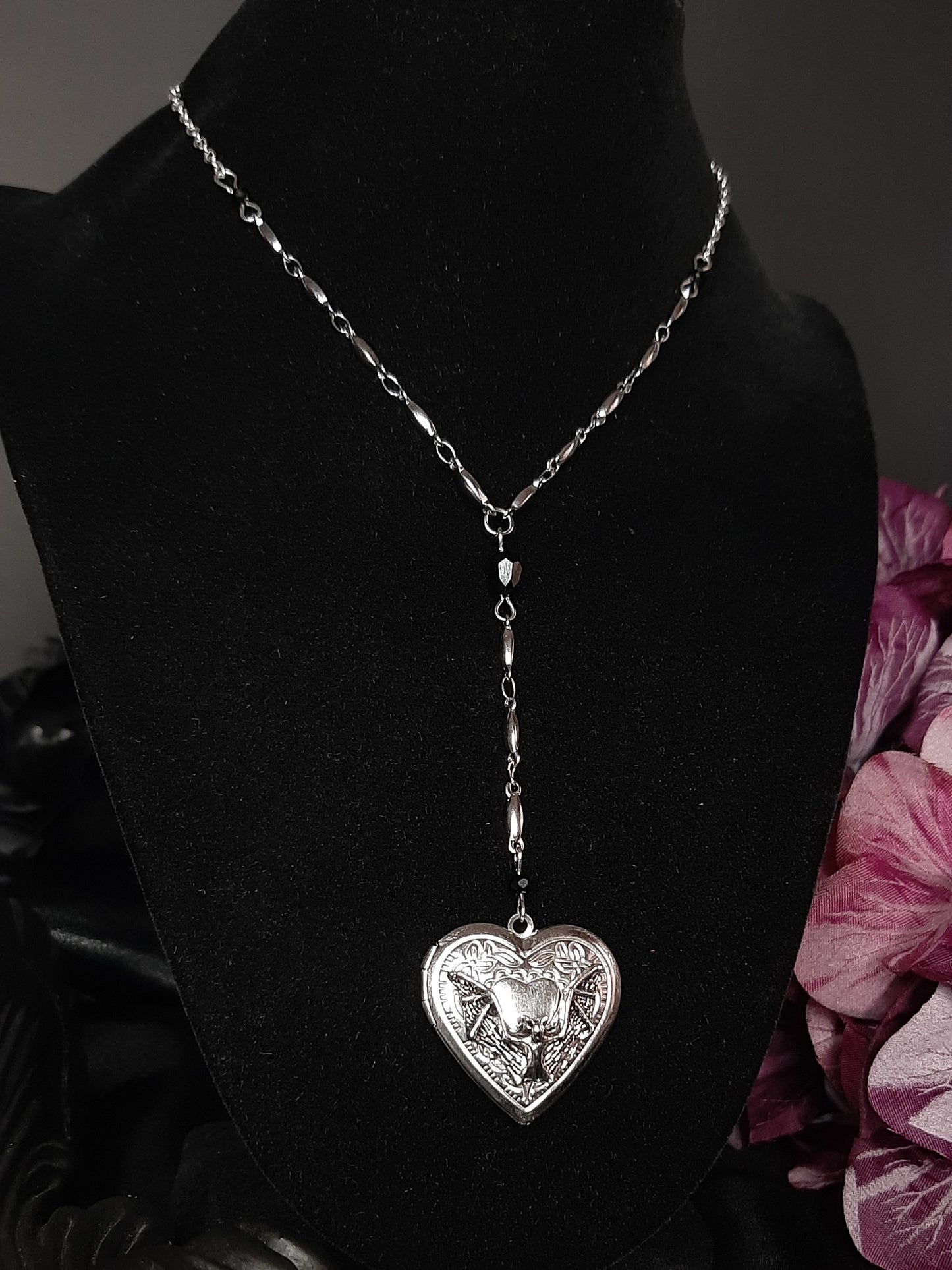 Bat heart locket necklace