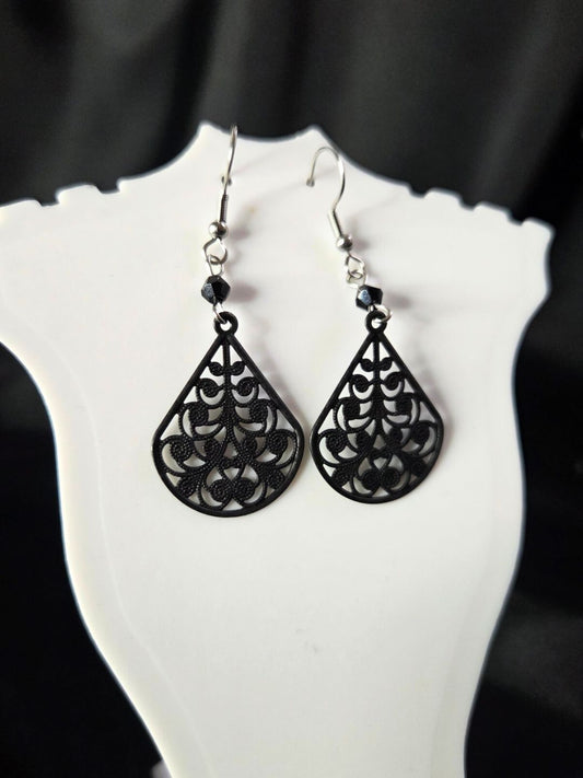 Black filigree mourning earrings