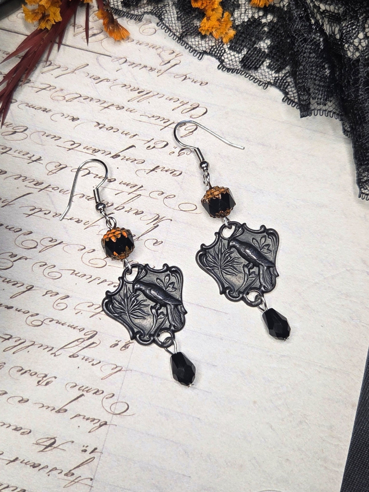 Mourning bird earrings