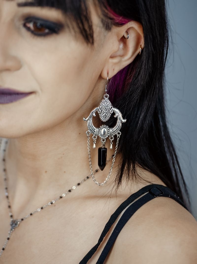 GODDESS Gothic onyx chandelier earrings