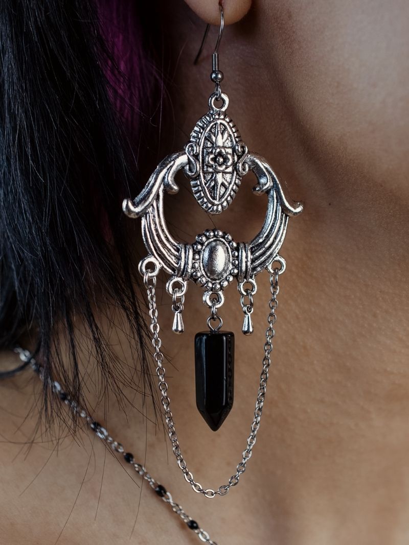 GODDESS Gothic onyx chandelier earrings