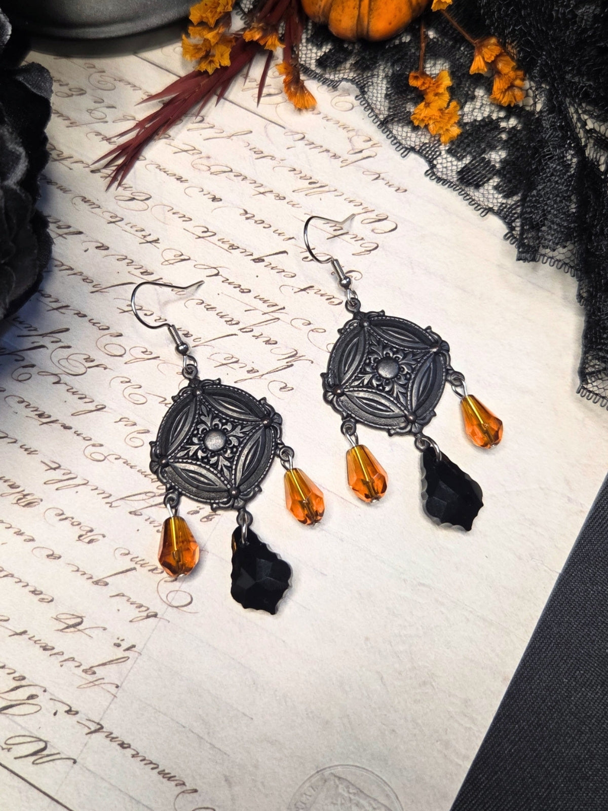 Mourning chandelier earrings