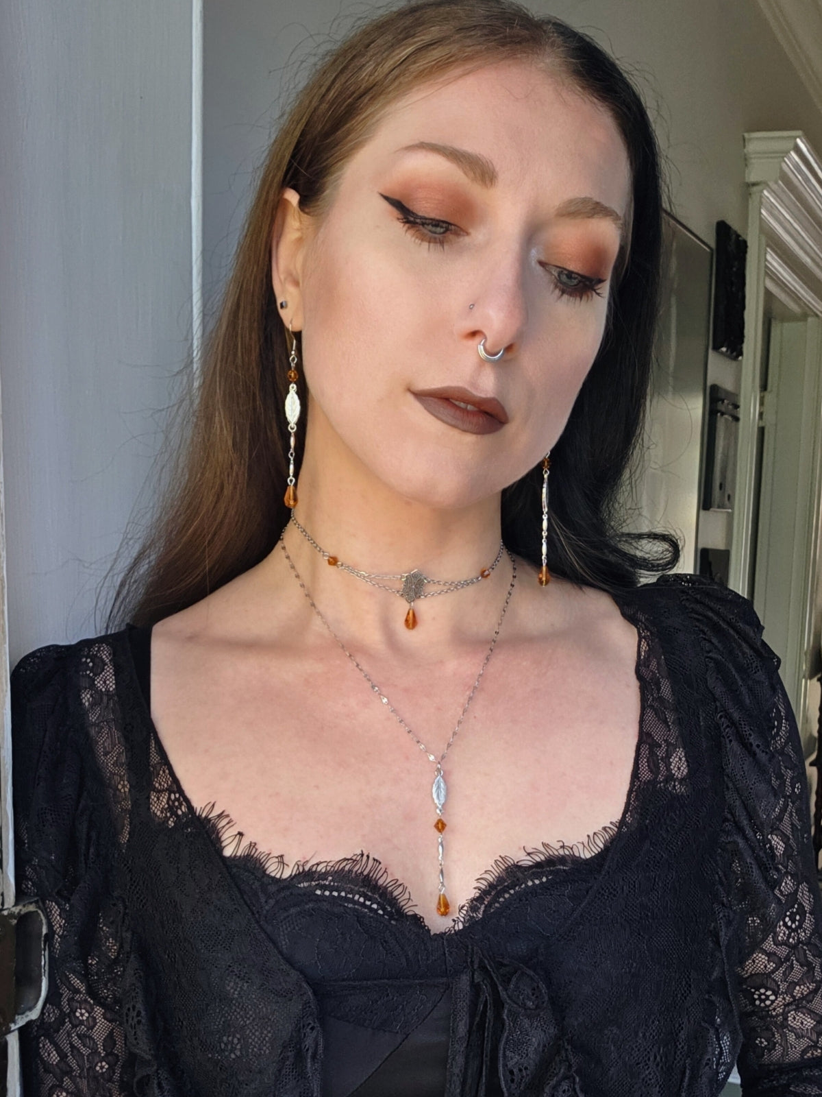 Leaf amber earrings