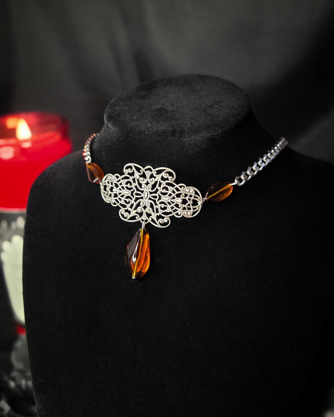 Amber filigree necklace