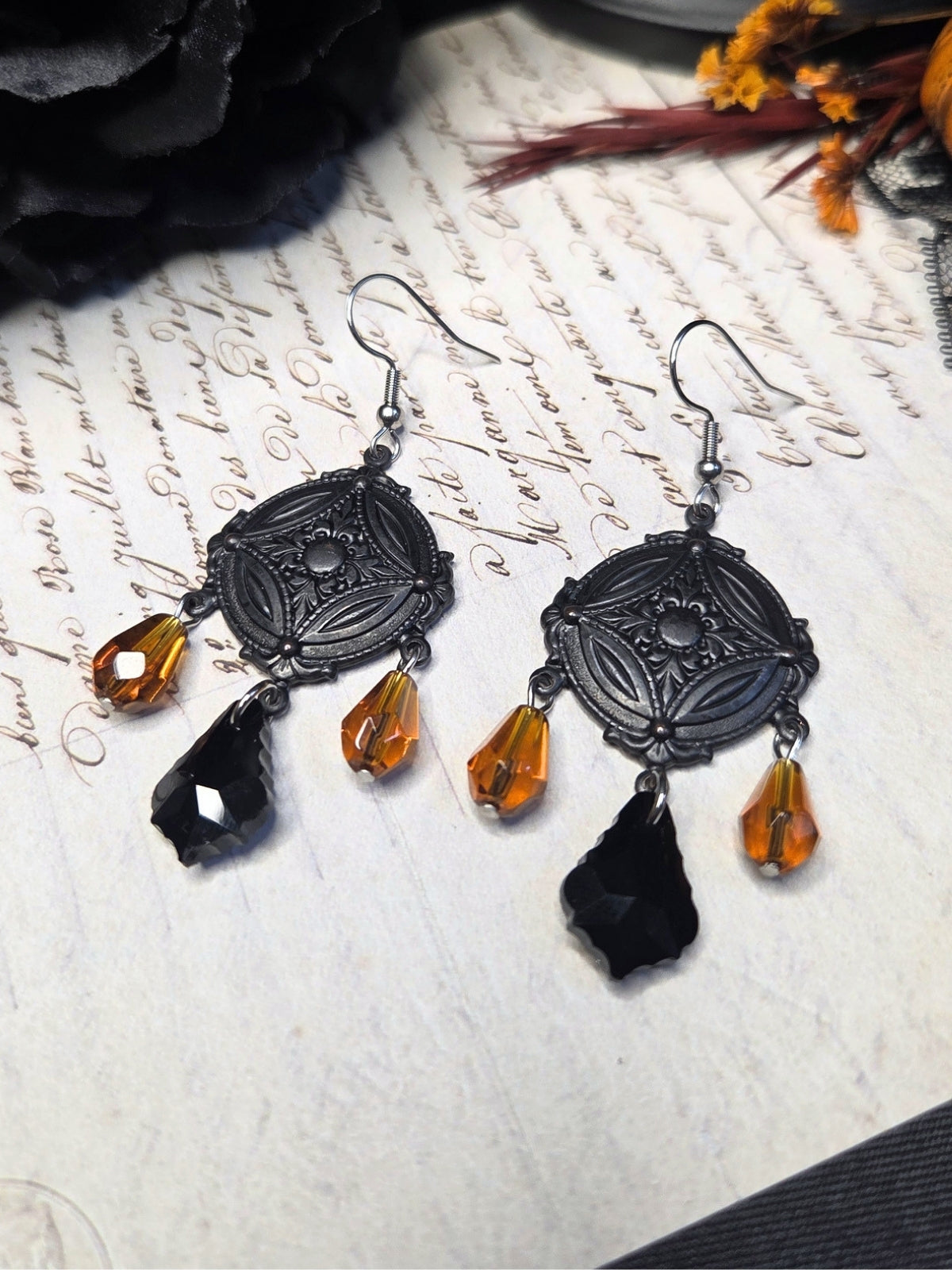 Mourning chandelier earrings