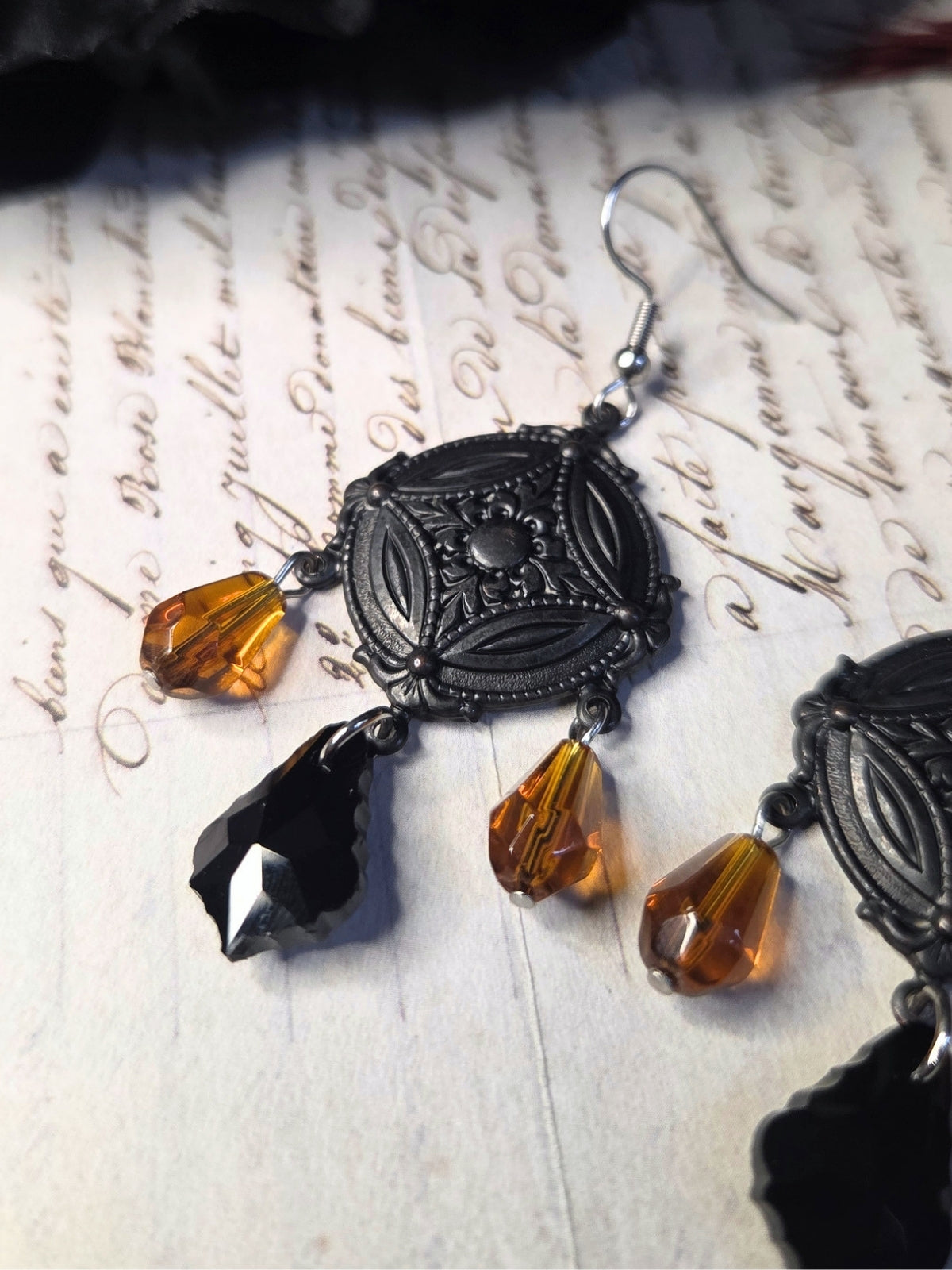 Mourning chandelier earrings
