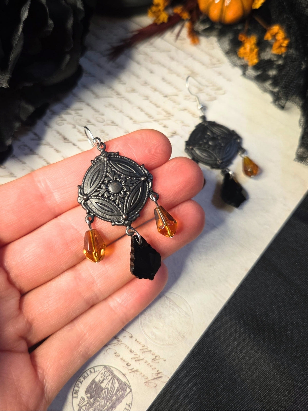 Mourning chandelier earrings