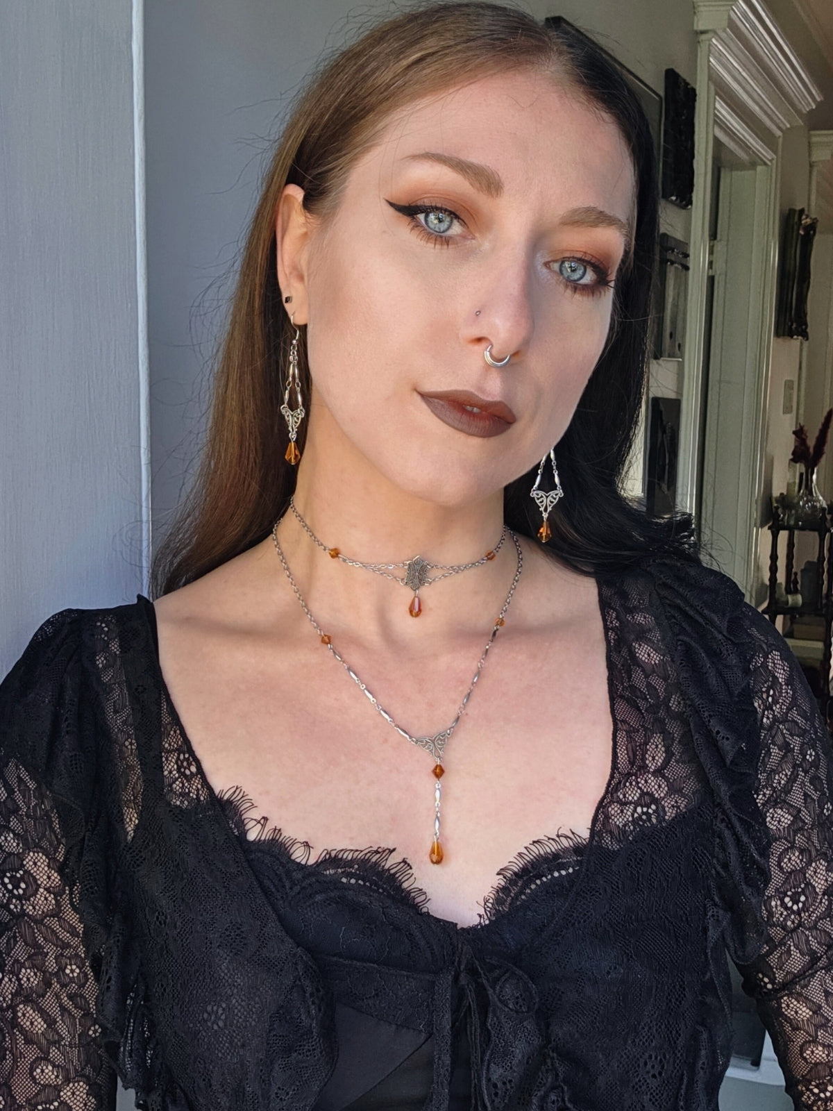 Filigree amber earrings