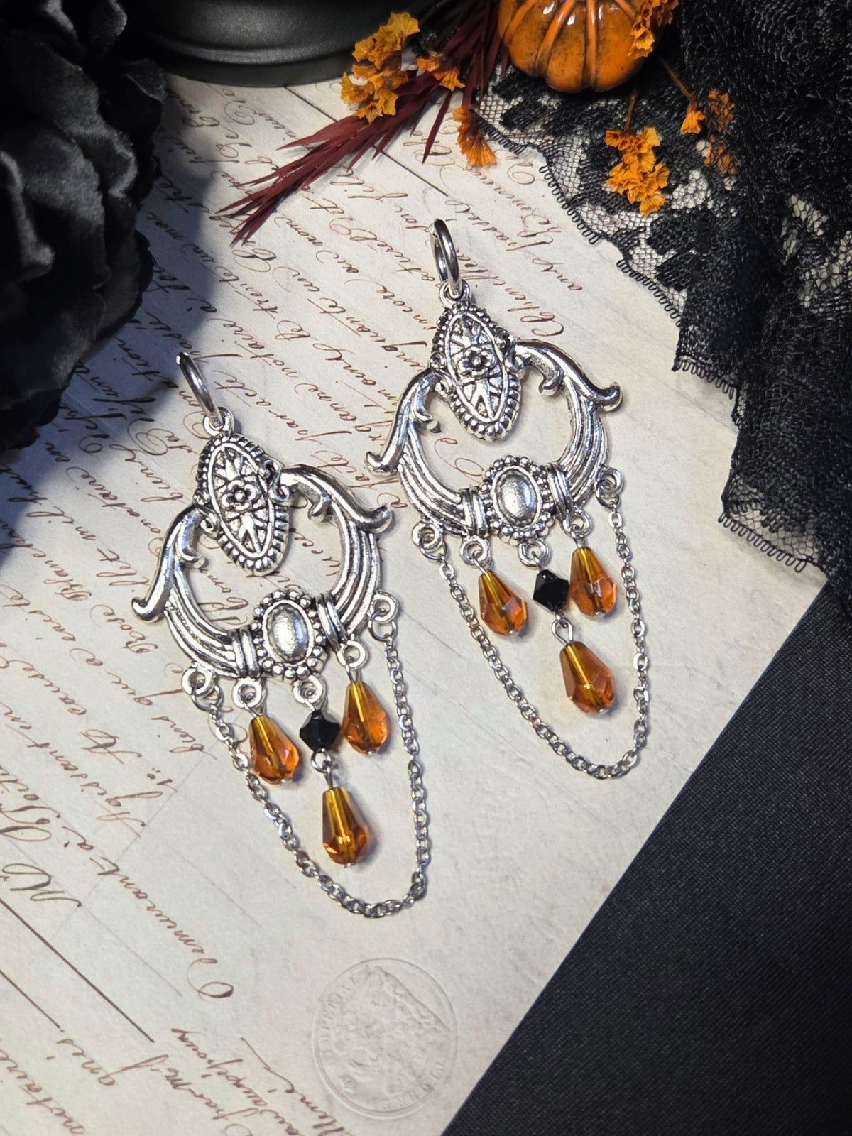 Chandelier amber earrings