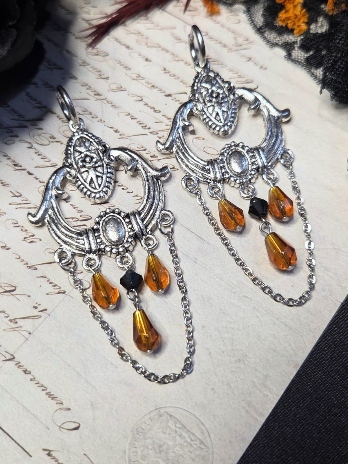 Chandelier amber earrings