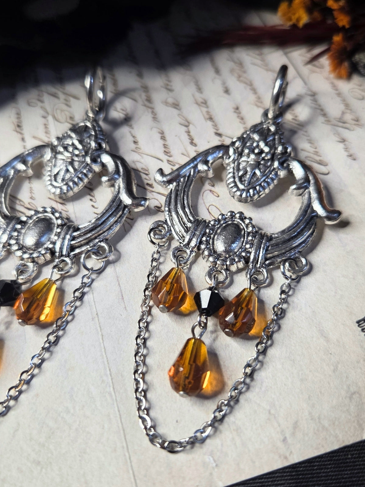 Chandelier amber earrings