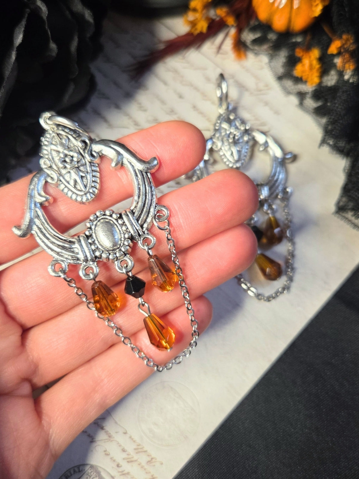 Chandelier amber earrings