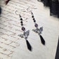 Purple black bat earrings