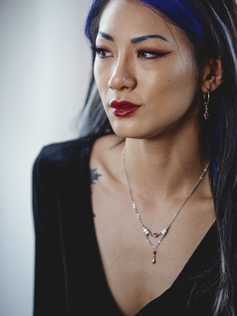 SANGUINE red gothic drop necklace
