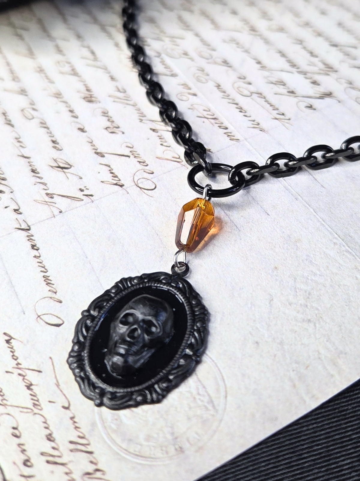 Black skull cameo necklace