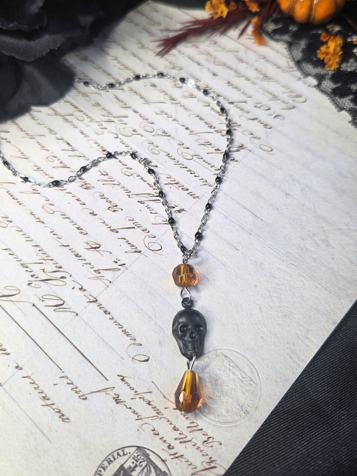 Skull orange necklace