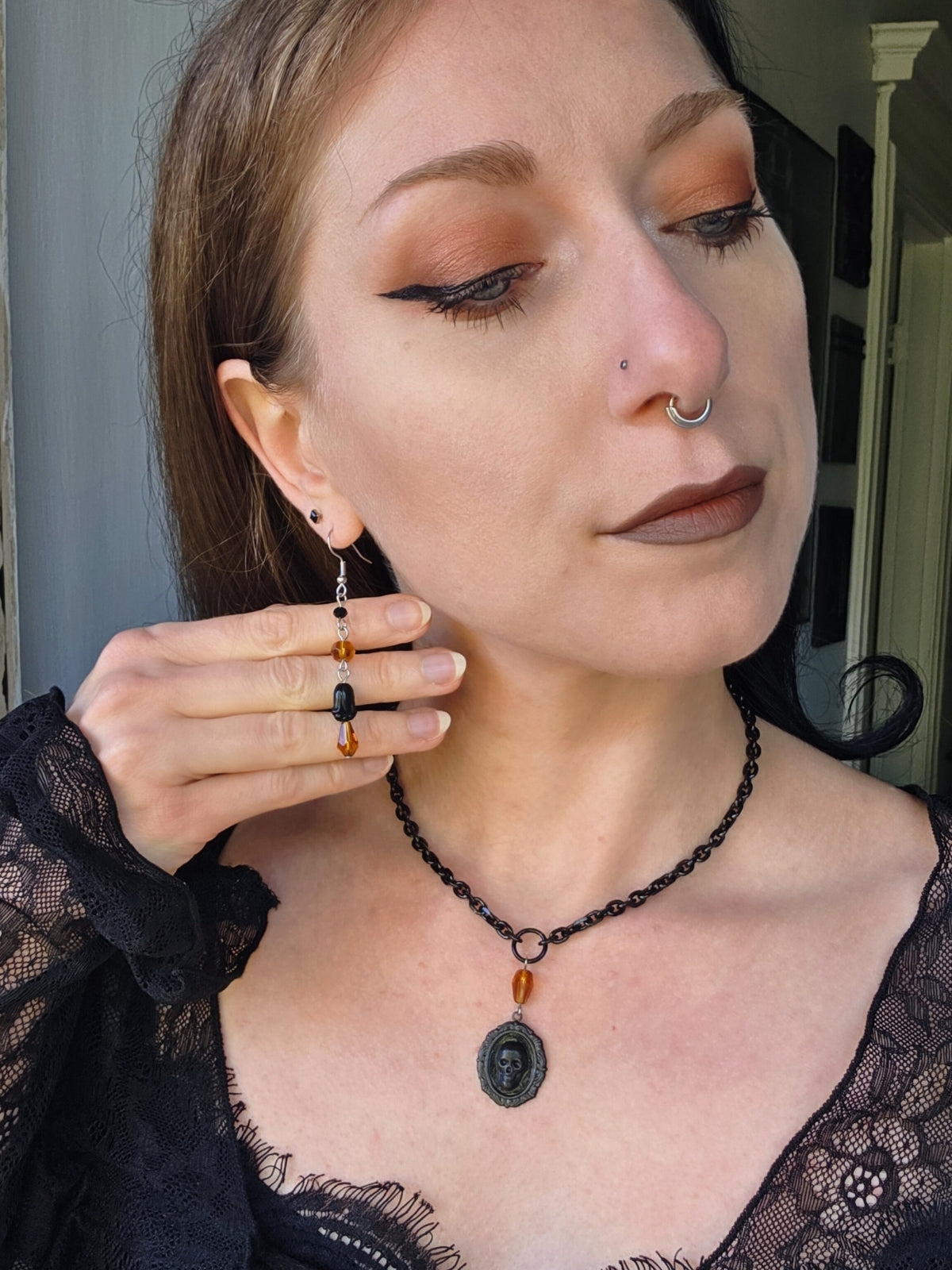 Floral amber earrings