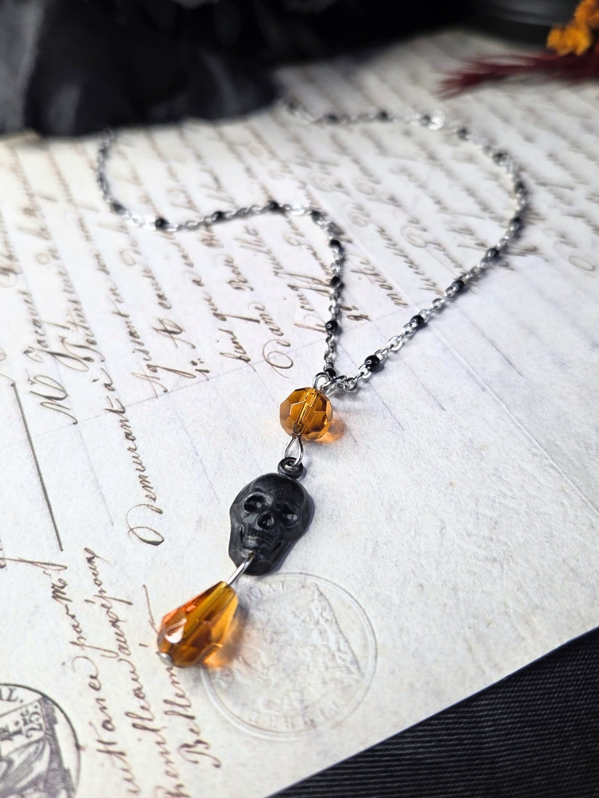 Skull orange necklace