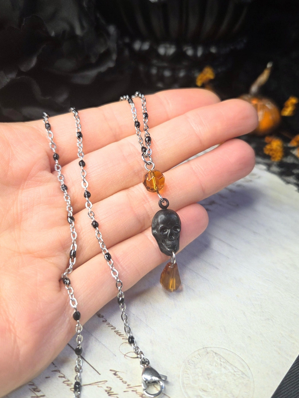 Skull orange necklace
