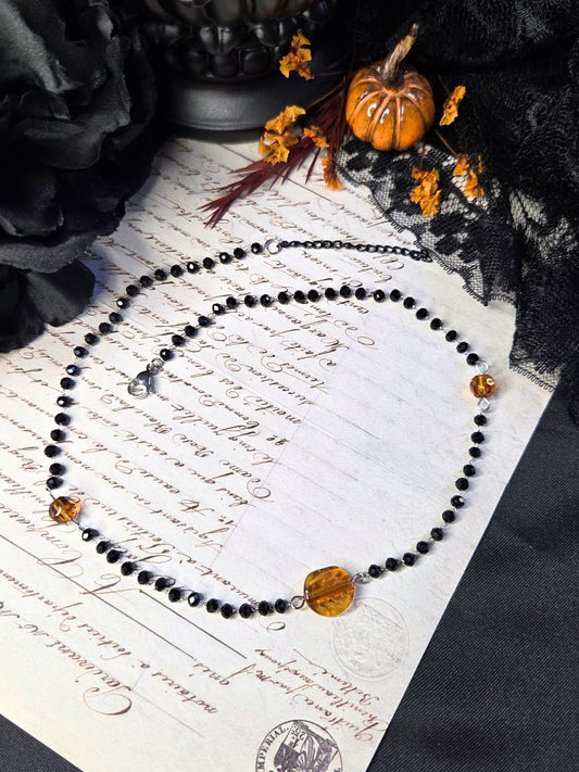 Black orange leaf choker