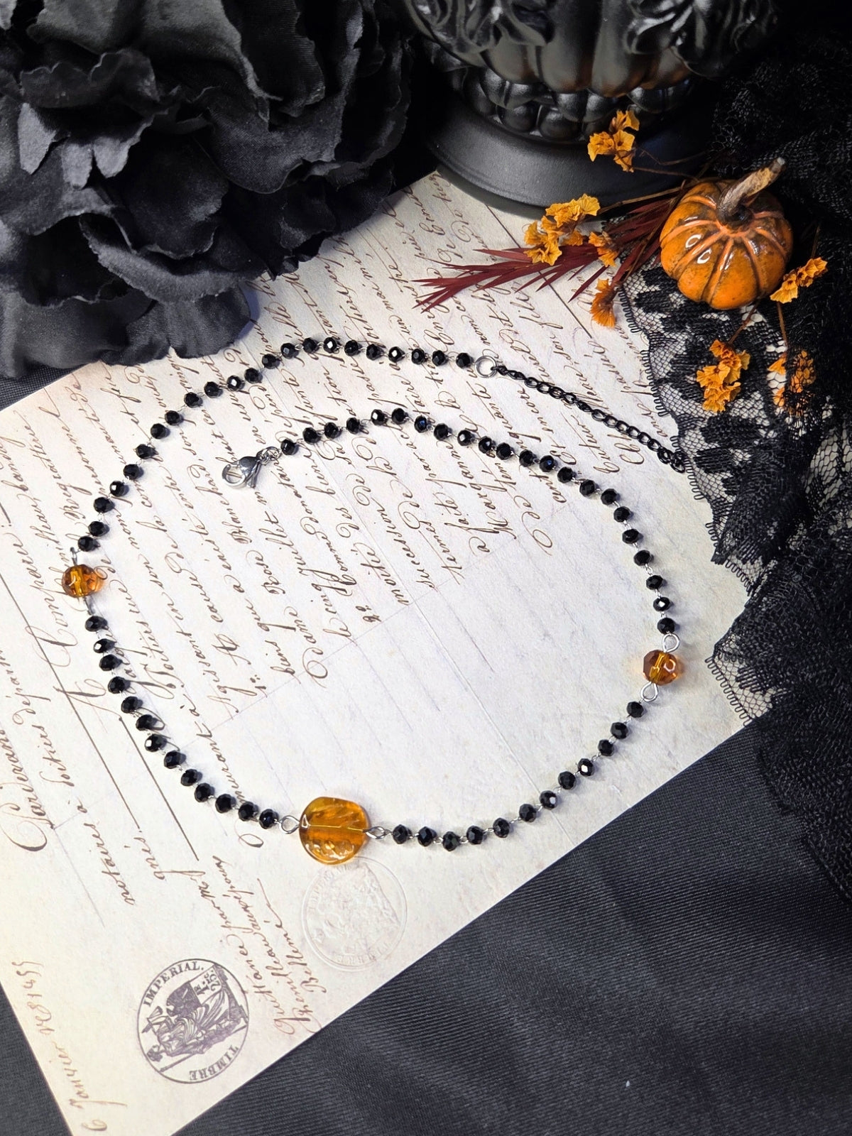 Black orange leaf choker
